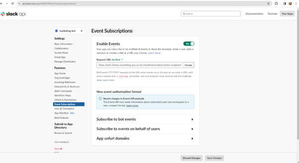 Event Subscriptions in SLACK
