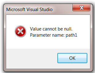 Value cannot be null. Parameter name: path1